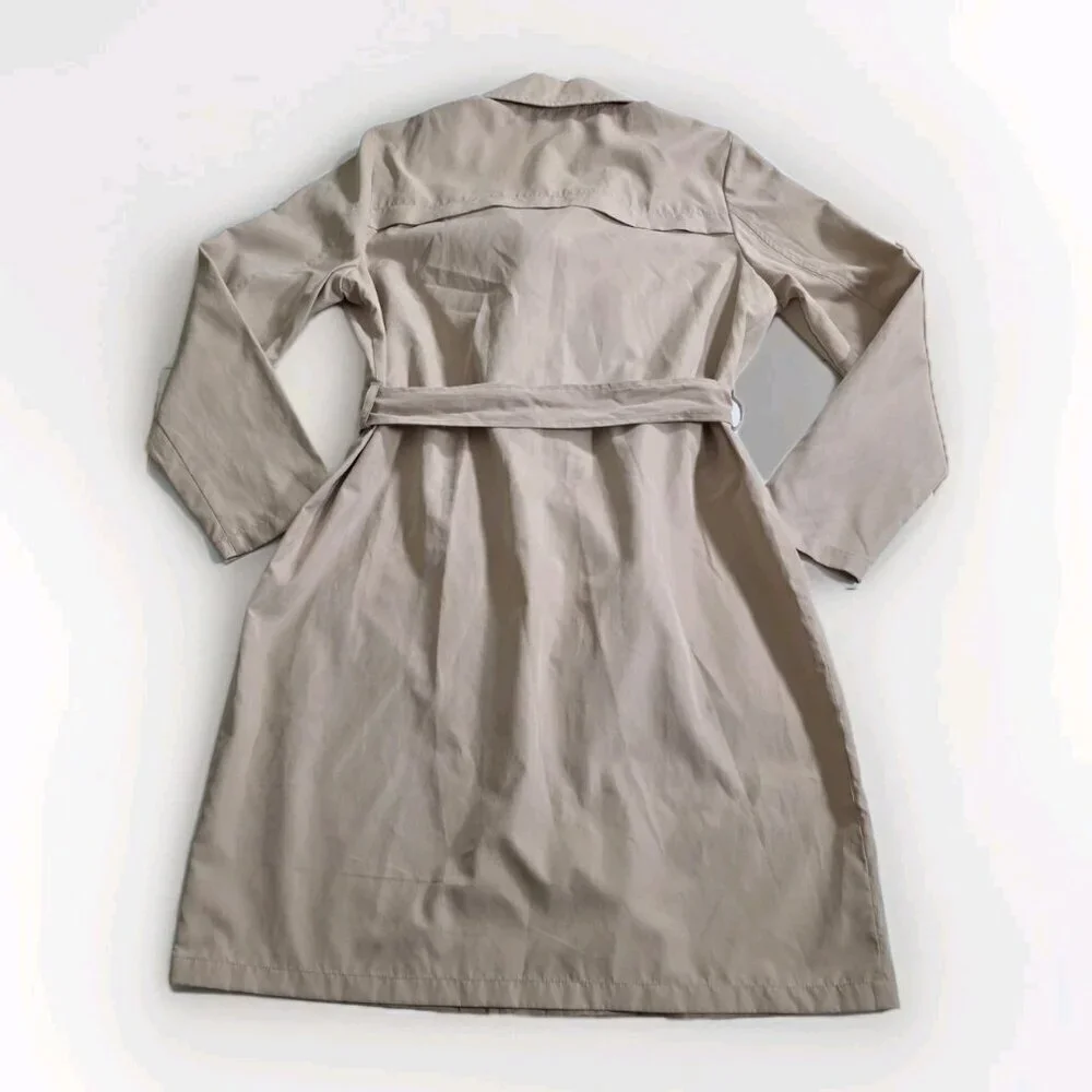 Vero Moda Wrap Coat Womens L Beige Belted Mid Length Pockets Lightweight Preppy